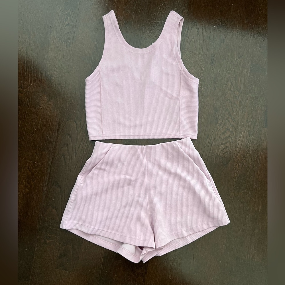 Lululemon Set of softstreme Peony Pink Ribbed Top + softstreme shorts